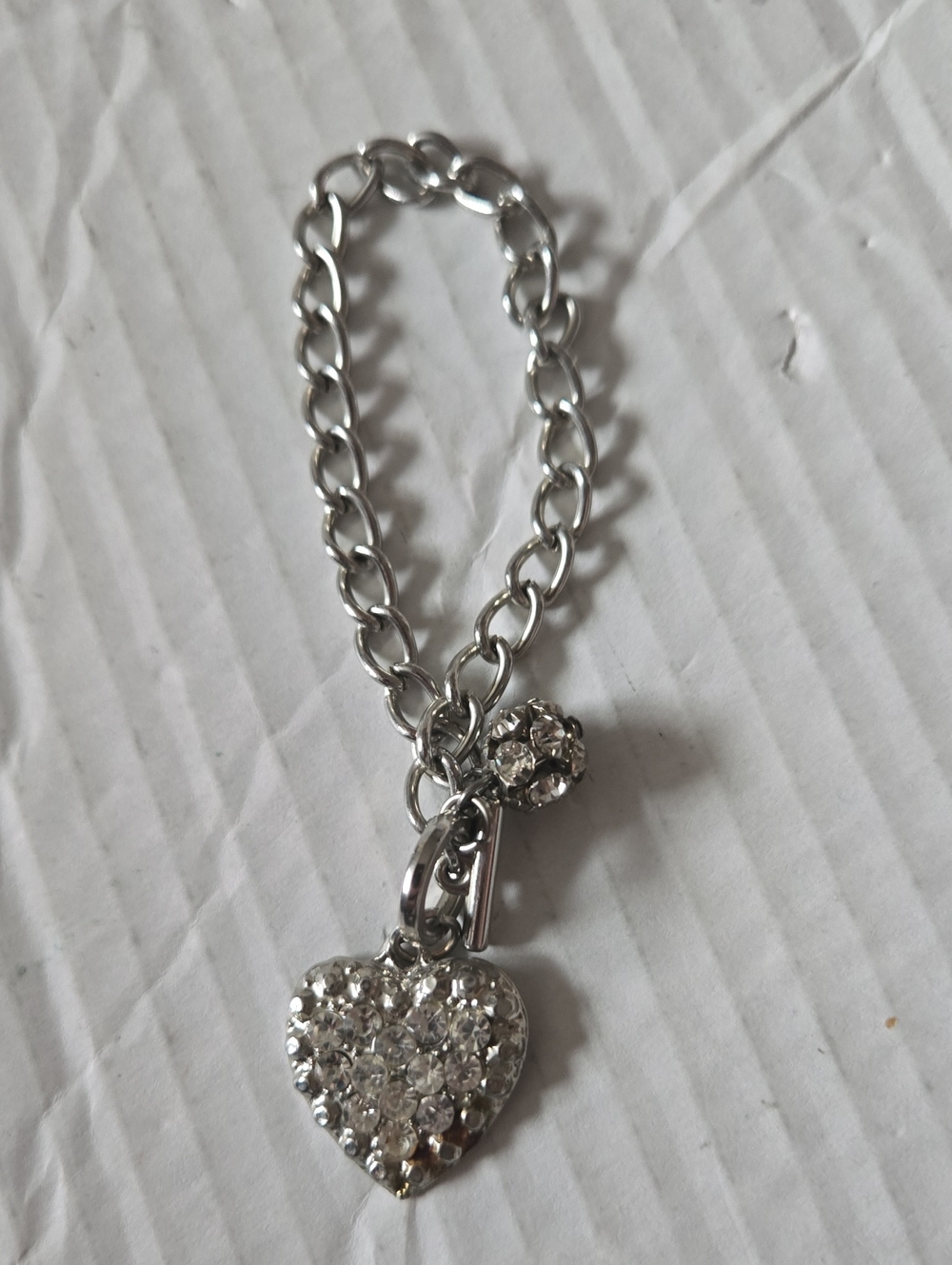 Silver-Tone Heart Charm Bracelet Small Ball Charm